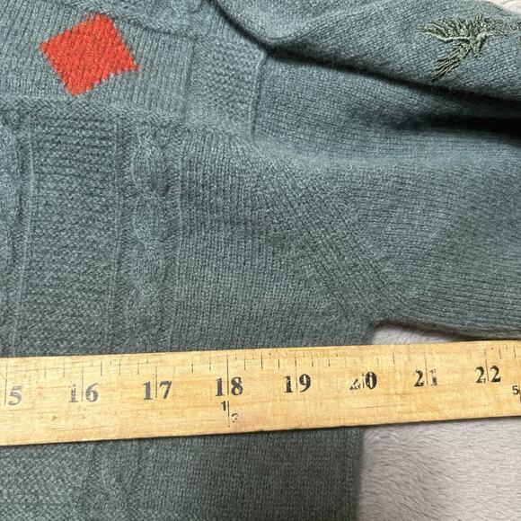 Lyle & Scott Made in Scotland Wool Sweater Green Cable Knit Diamond Pattern Sz S - Picture 10 of 13